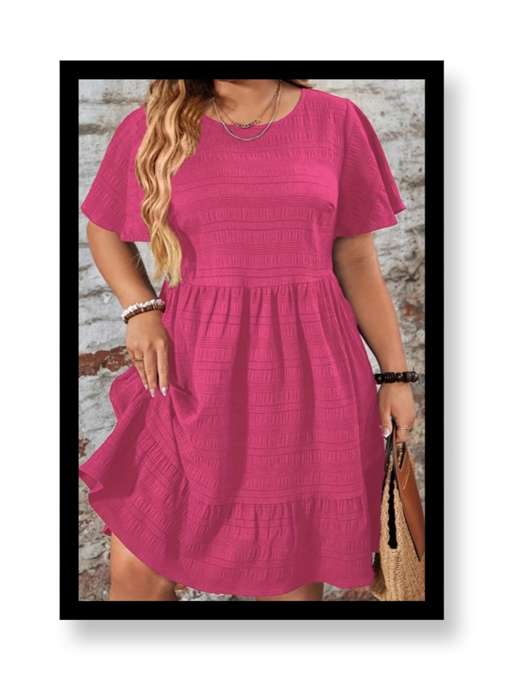🆕 Women’s Plus-Size Fuchsia Swing Dress with Short Sleeves